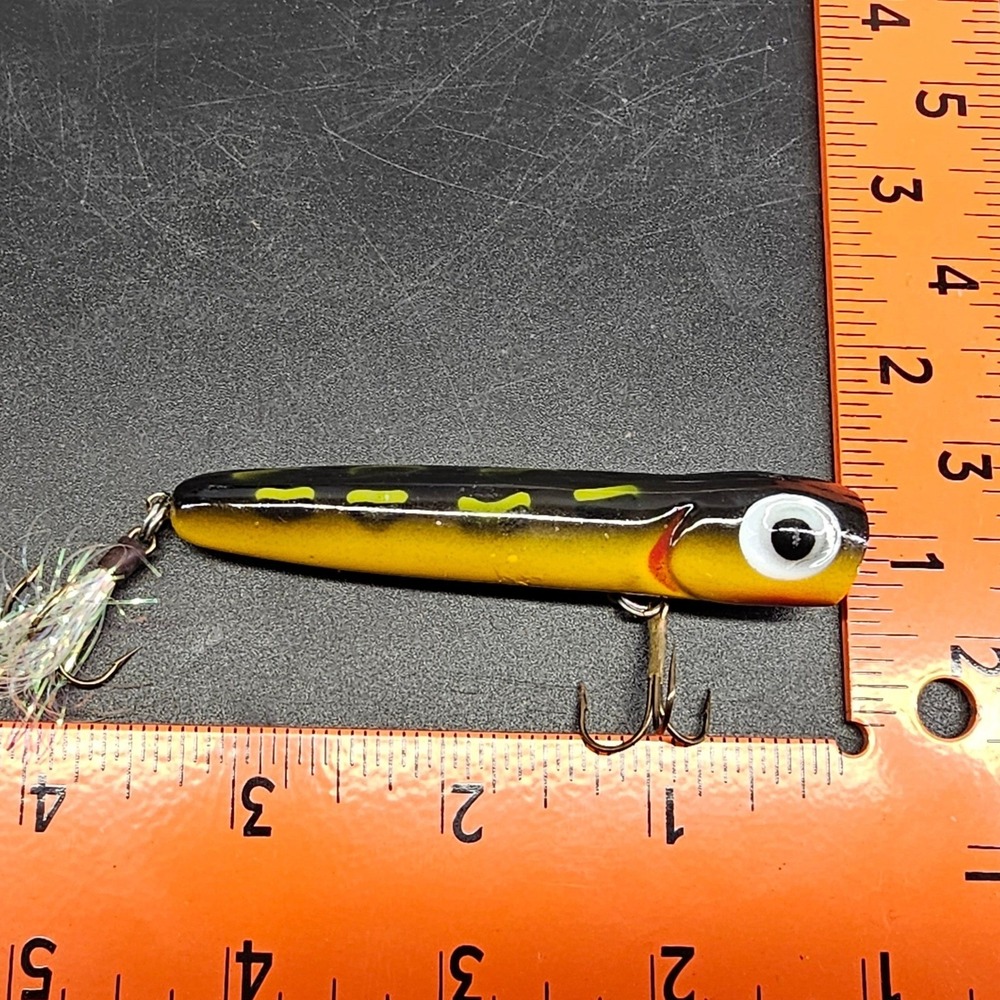 Vintage Storm Rattlin Chug Bug Topwater Popper Fishing Lure Yellow Black 3.25"